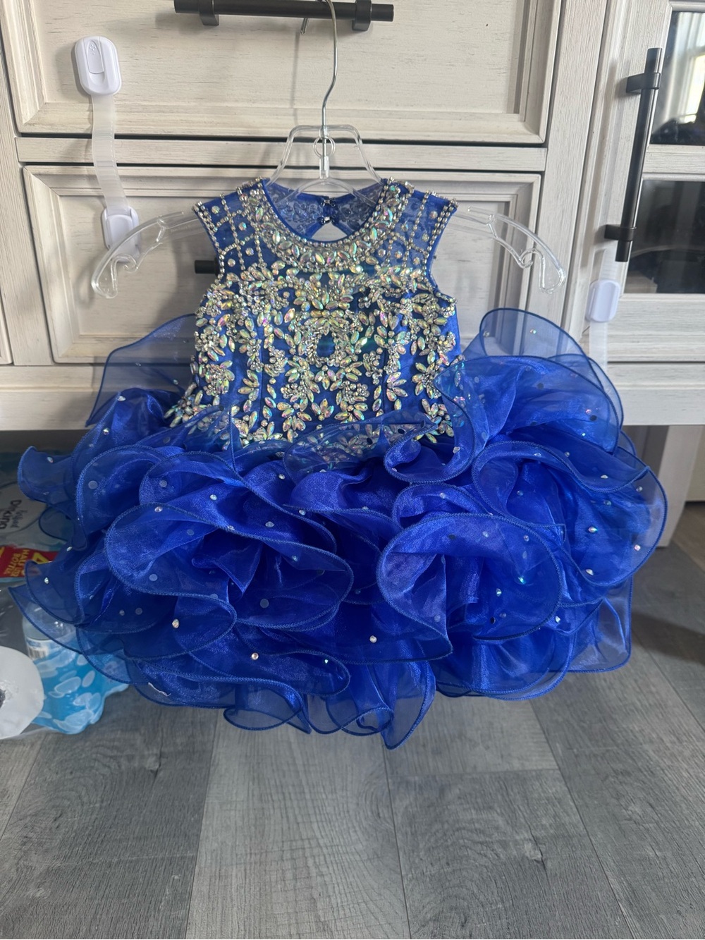 Johnathan Kayne Cobalt Blue Sequin & Crystal Ruffled Pageant Dress
